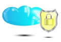 Blue cloud with yellow security lock Royalty Free Stock Photo