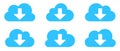 6 blue clouds with download arrow for web Royalty Free Stock Photo