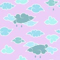 Blue clouds and gray clouds pattern in oriental Japanese style. Seamless vector pattern. Illustration in cartoon style