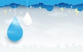 Blue clouds with rain drops on city scene background Royalty Free Stock Photo