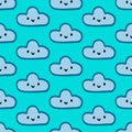 Blue clouds seamless pattern smiling kids design hand drawn illustration