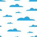 Blue clouds on white background. Sky seamlesss pattern. Cartoon modern white clouds in flat design isolated. Design for Royalty Free Stock Photo