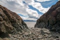 Blue cloudy sky over Beluga Point whale watching roadside stop on the Seward Highway on Turnagain Arm near Anchorage Alaska USA