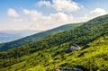 Blue cloudy sky over the mountains with rocky hillside Royalty Free Stock Photo