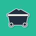 Blue Coal mine trolley icon isolated on green background. Factory coal mine trolley. Vector Royalty Free Stock Photo