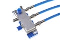 Blue coaxial cables with tv splitter