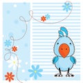 Blue cockatoo parrot, greeting card, vector