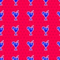 Blue Cocktail and alcohol drink icon isolated seamless pattern on red background. Vector Royalty Free Stock Photo