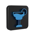 Blue Cocktail and alcohol drink icon isolated on transparent background. Black square button. Royalty Free Stock Photo