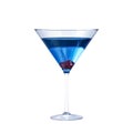 Blue cocktail with cherry in martini glass isolated on white background Royalty Free Stock Photo