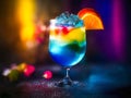 Blue cocktail with crushed ice cream and fruits, generative ai