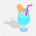 Blue cocktail with slice of orange isometric icon