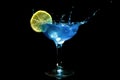 Blue cocktail splash in a glass