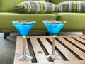 Blue cocktails on coffee table Royalty Free Stock Photo