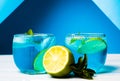 Blue cocktails decorated with lemon Royalty Free Stock Photo