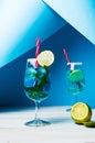 Blue cocktails decorated with lemon Royalty Free Stock Photo