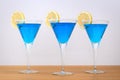 Blue cocktails and lemon slice