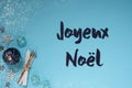 Blue Cold Background, Joyeux Noel Means Merry Christmas, Snowflakes Royalty Free Stock Photo