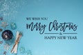 Blue Cold Background, Text Merry Christmas And Happy New Year, Snowflakes Royalty Free Stock Photo