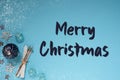 Blue Cold Christmas Background, English Text Merry Christmas, Snowflakes Royalty Free Stock Photo