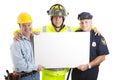 Blue Collar Guys with Sign Royalty Free Stock Photo
