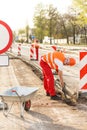 Blue collar worker labouring hard Royalty Free Stock Photo