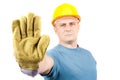 Blue collar worker making stop sign Royalty Free Stock Photo