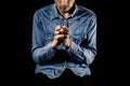 Blue collar worker praying Royalty Free Stock Photo