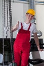 Blue-collar worker showing thumbs up sign Royalty Free Stock Photo