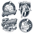 Blue-collar workers monochrome emblems set