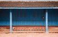 Blue Colonial building doors and balcony in Luang Prabang, Laos