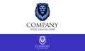 Blue Color Brave Lion Head Shield Logo Design