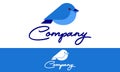 Blue Color Cartoon Cute Bird Logo Design Royalty Free Stock Photo