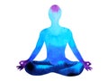 Blue color chakra human lotus pose yoga, abstract world, universe Royalty Free Stock Photo