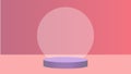 Blue color cylinder pedestal podium with pink background