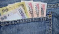 Blue color Denim Pocket with Indian Money Royalty Free Stock Photo