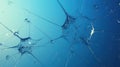 Blue color displays cell structure and brain patterns. Some neurons glow in soft light blue in a highly detailed textured display