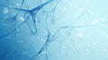Blue color displays cell structure and brain patterns. Some neurons glow in soft light blue in a highly detailed textured display