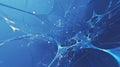 Blue color displays cell structure and brain patterns. Some neurons glow in soft light blue in a highly detailed textured display