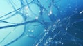 Blue color displays cell structure and brain patterns. Some neurons glow in soft light blue in a highly detailed textured display