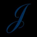 Blue color embossed 3 d illustration LETTER J , alphabet , isolated design element