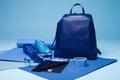 Blue color fashion style still life setup on blue Royalty Free Stock Photo