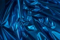 Blue folded metallic foil abstract bacgkground