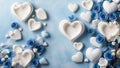 Blue color Heart made from stearin shape background ready for post card, invitation, web page, product display. Negative space for Royalty Free Stock Photo