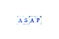 Blue ink of rubber stamp in word ASAP Abbreviation of as soon as possible on white paper background
