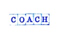 Blue ink of rubber stamp in word coach on white paper background