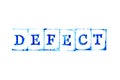 Blue ink of rubber stamp in word defect on white paper background