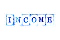 Blue ink of rubber stamp in word income on white paper background Royalty Free Stock Photo