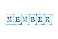 Blue ink of rubber stamp in word member on white paper background Royalty Free Stock Photo