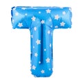 Blue color letter T made of inflatable balloon